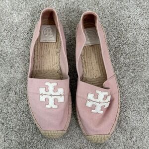 Tory Burch Pink Seashell Canvas Espadrille Weston Flats Women's Shoes Sz 7.5